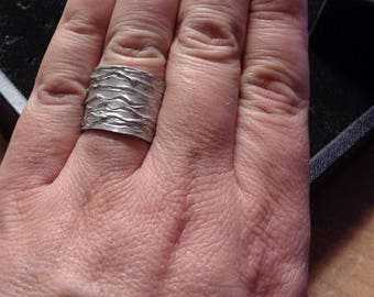 Wavy, Textured Sterling Silver Band Ring, Adjustable
