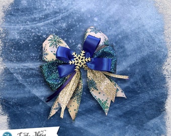 Glittery Winter Snowflake Hair Bow | 3in French Barrette | Hand Crafted