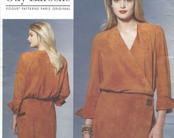 Guy Laroche Womens V Neckline Wrap Dress OOP Vogue Paris Original Sewing Pattern V1268 Size 6 8 10 12 Bust 30 1/2 to 34 FF