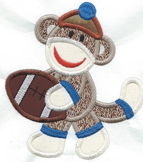 Football Player Sock Monkey Patch embroidered design