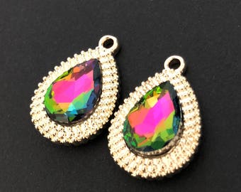 OGP-03/ 2pcs-Drop gold pendant- rainbow