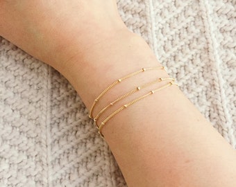 Dainty Gold Bracelet / Gold Satellite Bracelet / Gold Satellite Chain Bracelet / Beaded Bracelet / Bridesmaid Bracelet / Thin Gold Bracelet