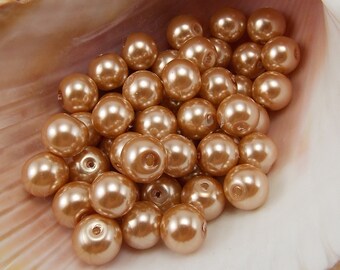 8mm Glass Pearls - Dark Beige - 50 pieces - Tan