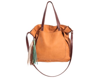 Leather tote, brown tote bag, soft leather purse, shopper bag, everyday bag, camel brown tote, buttery soft leather bag