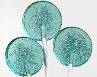Light Aqua Wedding Favor Lollipops with Matching Edible Glitter - 6 Pack - Wedding Favors, Party Favors, Baby Shower, Sweet Sixteen