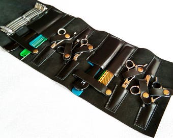 Hairdresser case scissor case tool roll shears case brush rolls leather case barber case black holders big case large case stylist case
