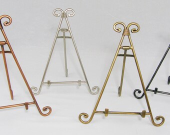 Decorative Metal Easel Display Stand- Iron, Copper, Antique Brass and Pewter 10" tall