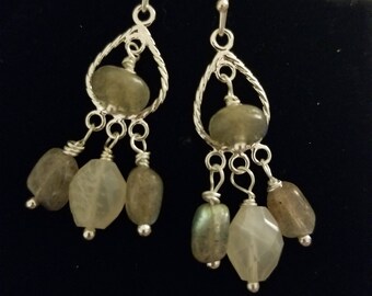 Labradorite Chandelier Earrings with Rainbow Moonstone