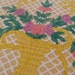 Vintage Chenille bedspread fabric piece - Beautiful yellow flower basket, with flowers, leaves & lattice - 43" x 47" - 400-113