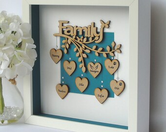 Family Tree Box Frame, Wooden Keepsake, Family Frame Personalised Family Tree, New Home Gift, Mother's Day, Mum Birthday Gift, Gifts for Her