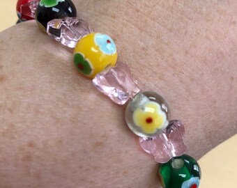Butterflies and Flowers beaded bracelet