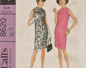 McCalls 8620 / Vintage 60s Sewing Pattern / Sleeveless Dress / Size 14 Bust 34