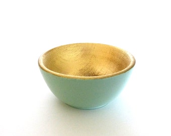 Mint green and gold wood dish, jewelry dish, ring cup, mini jewelry holder