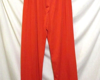 Men's Mid Century Vintage 60s Red Nylon PAJAMA BOTTOMS Navy Blue Piping sz L