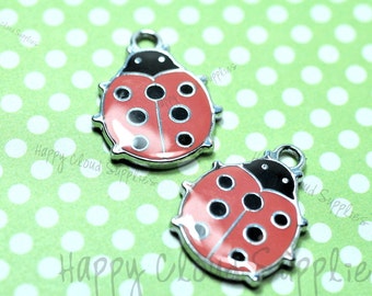 Red Lady Bug Enamel Charms... 4pcs