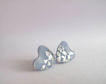 Blue Gray Silver Stud Earrings - Hypoallergenic Titanium Posts