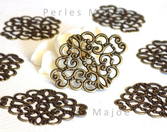Lot de 10 estampes connecteurs ovales filigrés couleur bronze