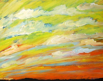 sky painting, Yellow Sky, original acrylic painting on canvas, cloud painting, landscape painting, original art, Southwest art, desert