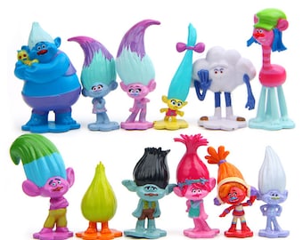 12pcs/lot Trolls Action Figure Poppy Branch toy set Movie Trolls figurine bobby Branch doll Model kid Fairy garden