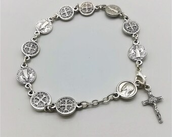 Rosary bracelet, mini rosary, st benedict chaplet, catholic bracelet for women, virgin mary bracelet, catholic chaplet, st benedict medals