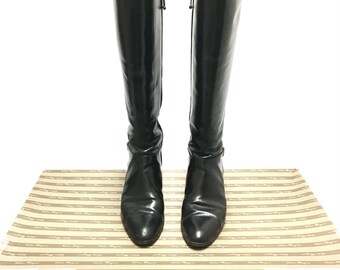 Salvatore Ferragamo Vintage Riding Boots Cabala Black Calf Leather 7.5 AAAA Made in Italy