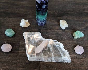 Unique Raw Selenite Crystal , Natural Crystal Slab, Raw Crystal Piece, Natural Crystal, Crystal Charging Slab, Cleansing Stone