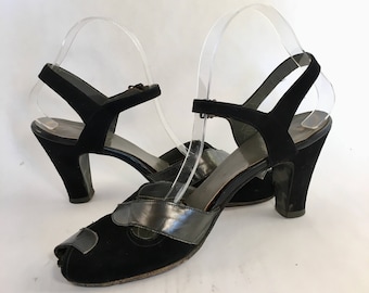 Black Suede and leather pin up peep toe heels