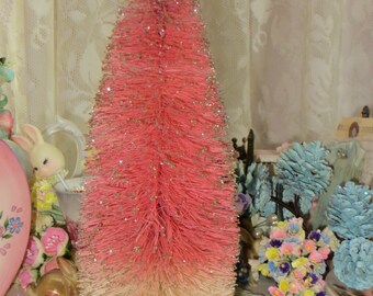 Vintage Bottle Brush Tree-Pink and Cream with Silver Glitter