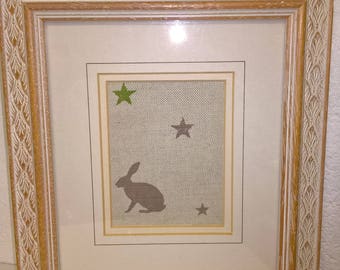 Hare and stars picture - upcycled