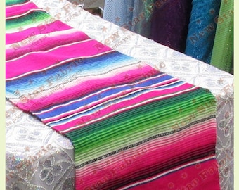Serape Table Runner - Mexican Table Runner - Saltillo Serape - For Wedding & Parties 13" X 77" Fuchsia Blue
