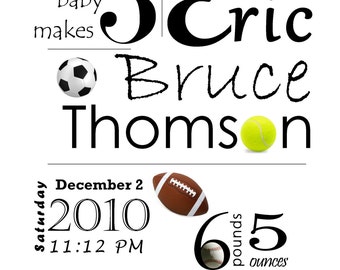 Sports birth announcement wall art/wall hanging