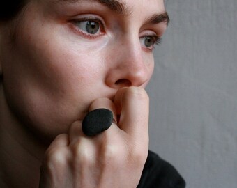 Black Pebble Ring - Minimalist Stone Jewelry - Baltic Sea - Zen
