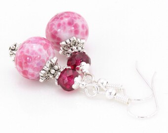 Pink Lampwork Beaded Earrings, Pink and Fuchsia Dangle Earrings, Artisan Lampwork Beads, SRA Lampwork Glass, Spring Jewelry, Summer Jewelry