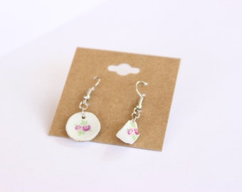 Porcelain Teacup and Saucer Dangle Earrings
