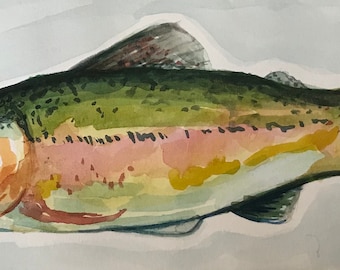 Rainbow trout original gouache painting