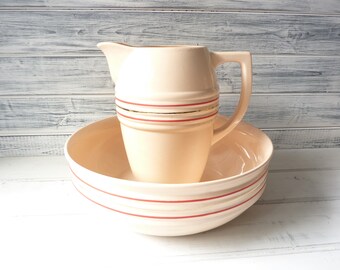 Vintage French wash bowl and pitcher, Sarreguemines pottery. Wedding gift