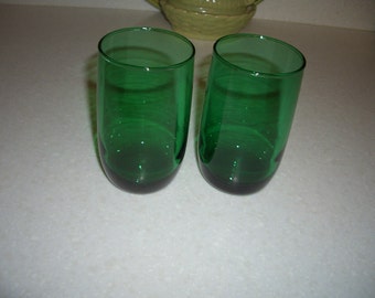 Two Anchor Hocking Forest Green Tumblers...4 1/4 inches...9 oz