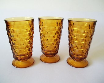 Iced Tea Glasses, Colony / Indiana Whitehall Amber Gold, Set of 3, USA 1960s