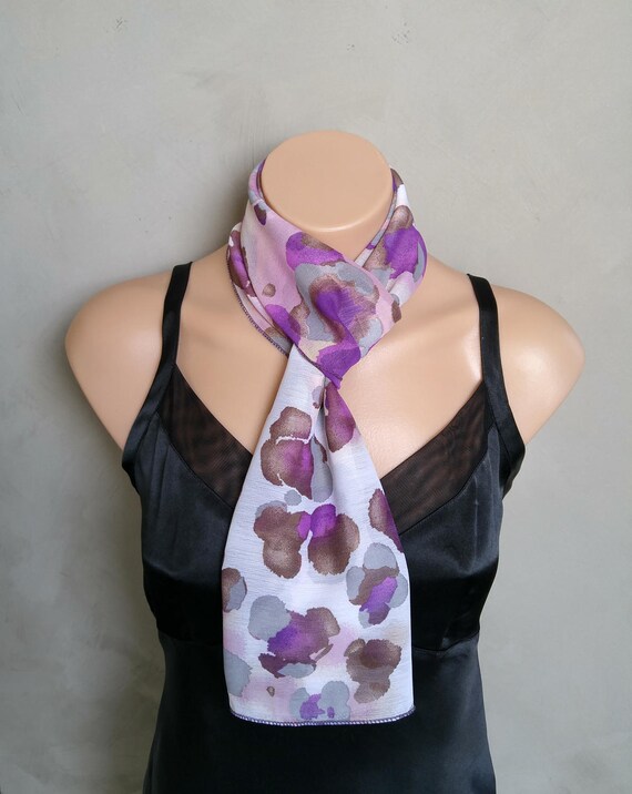 Purple Sheer Chiffon Summer Skinny Scarf, Violet Lilac Iris Scarf, Plum Scarf, Amethyst Color Scarf, Summer Scarf, Orchid Scarf, Lilac Scarf