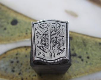 Greek Lyre Antique Letterpress Printers Block Metal