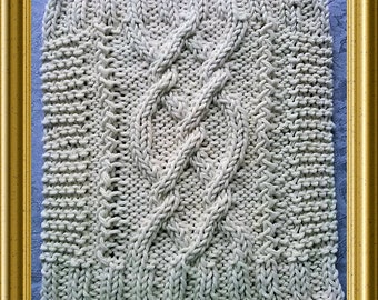 Aran Style Dishcloth Knitting pattern Downloadable PDF Pretzel Twist design
