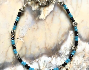FREE SHIPPING! Handmade Black Spinel and Chalcedony Gemstones Bracelet