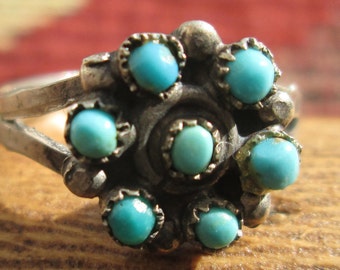 Turquoise Petit Point and Sterling Ring Size 6