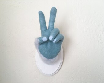 Faux Taxidermy Blue Yeti Left Hand - Yeti Paw - Poseable Hand with Iridescent Glitter Base - Taxidermied Hand - Vegan Taxidermy