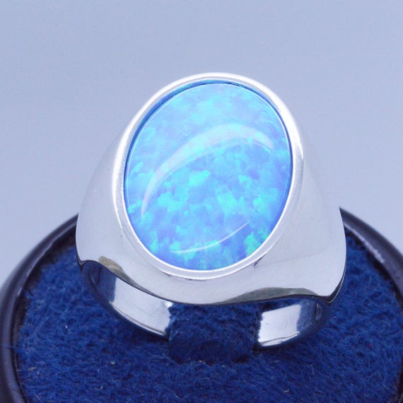 sterling silver 925 Inlaid Light Blue Fire Opal Gemstone
