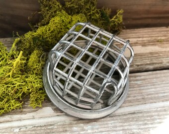 Silver Tone Dome Flower Frog, Metal Flower Frog, Modern Farmhouse, Industrial Decor