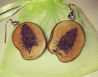 Cannabis Marijuana Bud Earrings Natural Earrings Handmade Brown Wooden Boho Eco Friendly Jewelry Charm Engraved Wood Jewellery #420