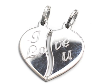 Heart pendant I LOVE YOU in 925 sterling silver