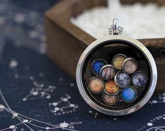Planet Necklace, Planet Locket, Space Locket, Solar System Necklace, All planets Locket, Solar System Jewelry, Space, Galaxy Locket, Cosmos