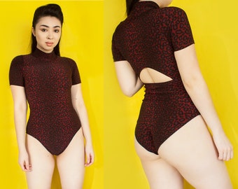 One of a Kind Leopard Print Back Cut Out Mock Turtleneck Bodysuit Small